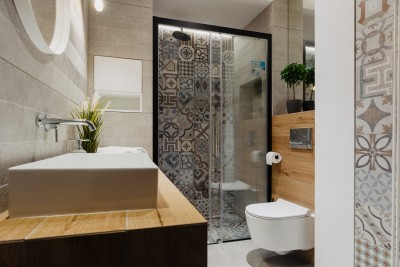 W apartamencie Klif w Blue Baltic w Pogorzelicy można skorzystać z łazienki przedstawionej na zdjęciu